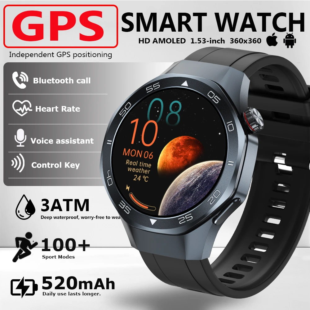 

S4 Ultra Смарт-Браслет Мужские Часы AMOLED HD Экран Bluetooth Вызов GPS Траектория NFC Сердечный ритм Компас Смарт-часы