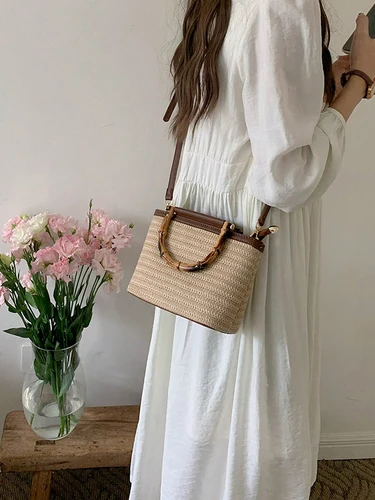 Imagen 2 del producto 2025 nuevo bolso tejido de verano, bolso cruzado a la moda, bolso tipo cubo, bolso de hombro, bolso informal para ir al trabajo diario para mujer, bolso de playa