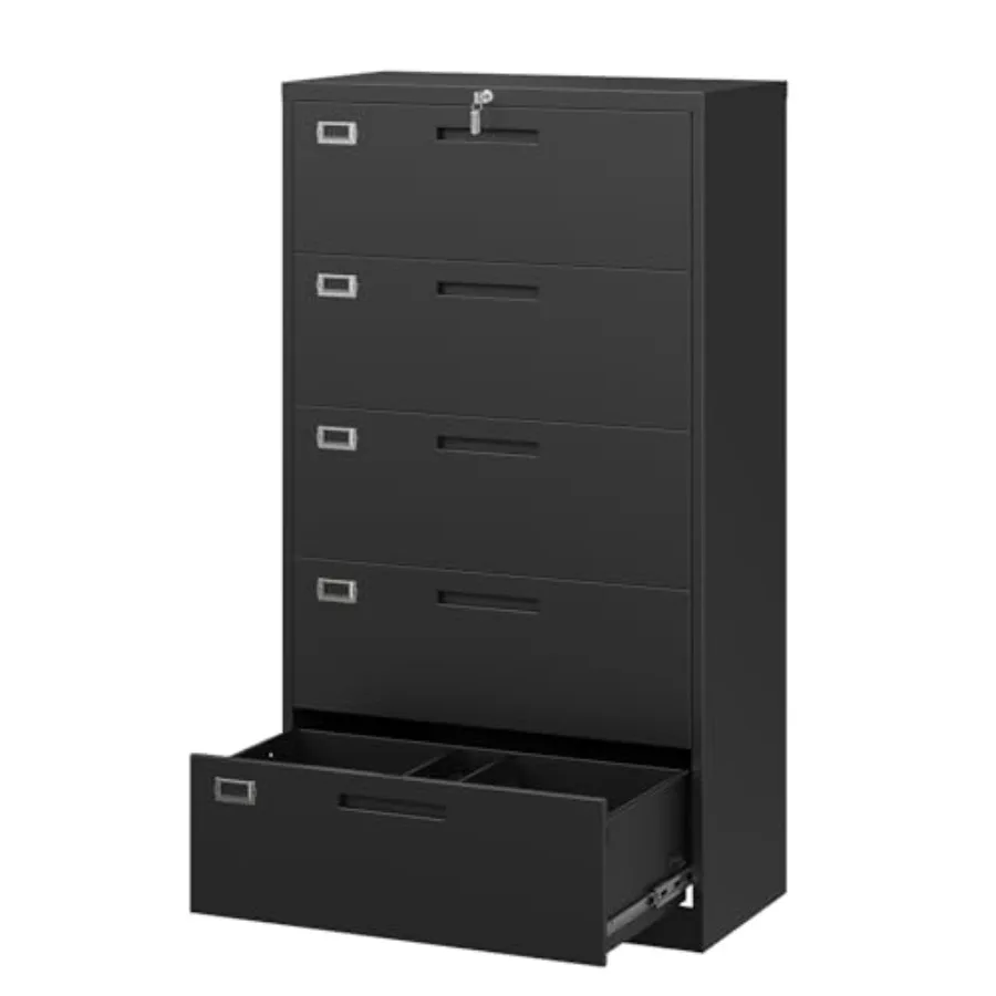 Lateral File Cabinet with Lock, 5 Drawer Metal File Cabinets 35.4