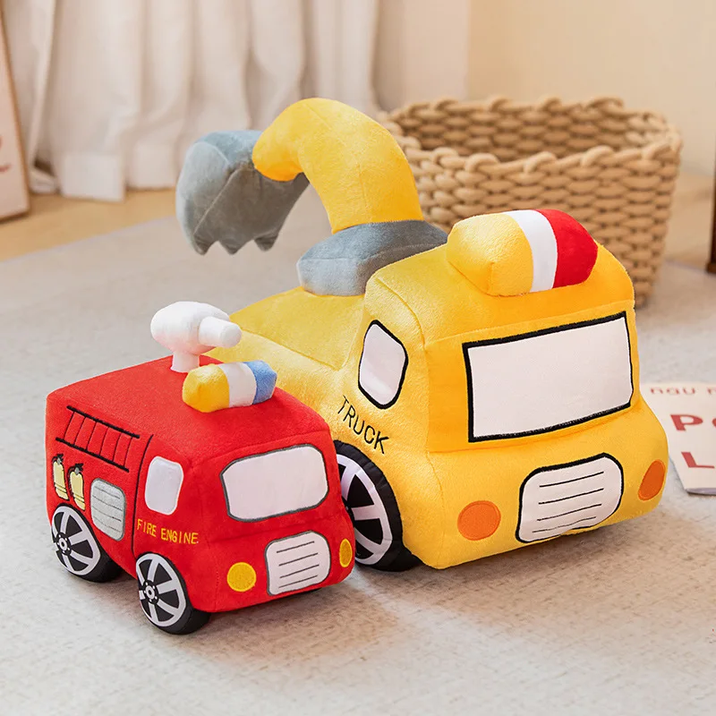 Fire Truck Excavator Plush Toys Boys Birthday Stuffed Dolls Gift Cartoon Car Truck Toys Cute Sleeping Plush Pillow