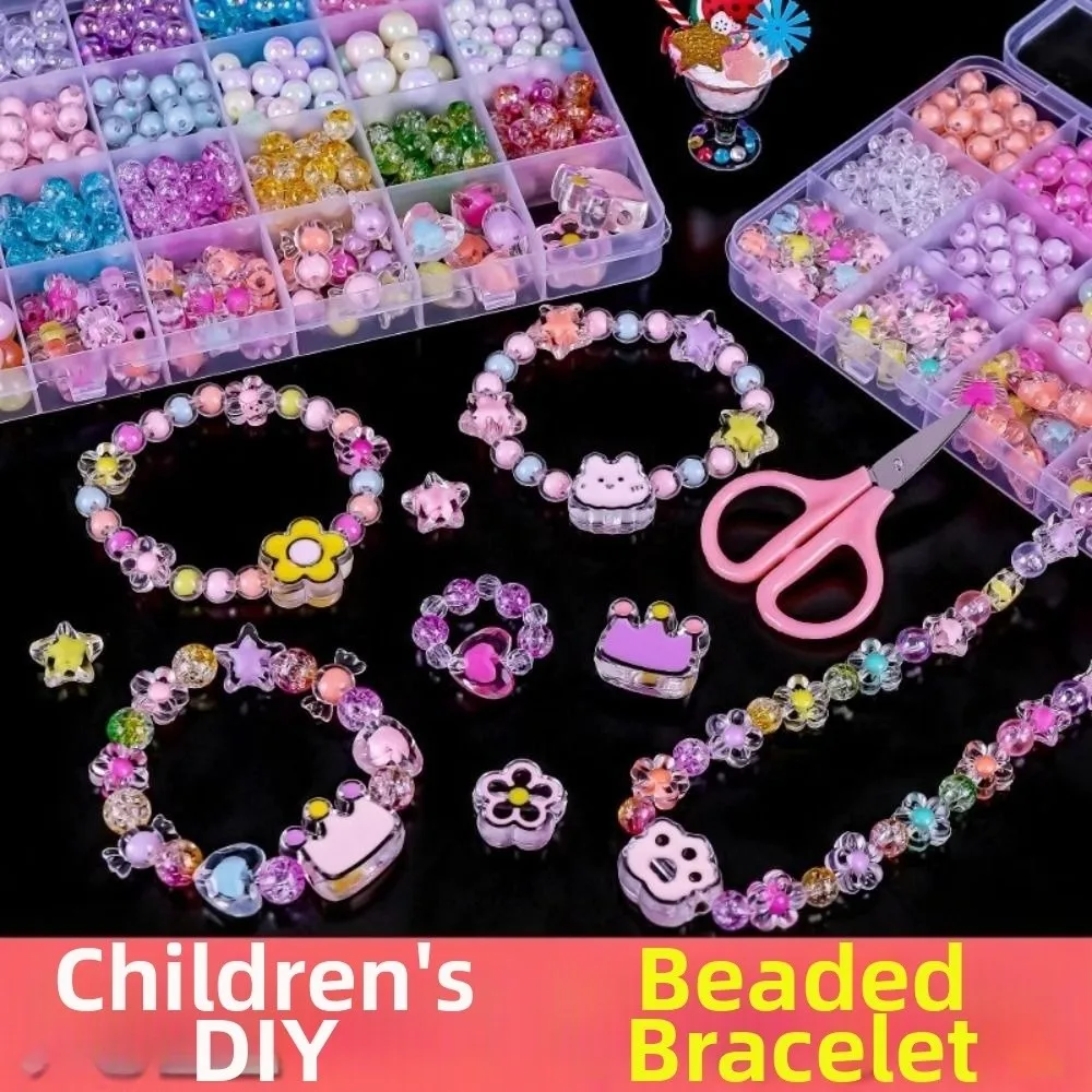 24 Grid DIY Handmade Beaded Kit Toy Acrylic Creative DIY Jewelry Making Kit Colorful Kawaii Beads Bracelet Making Kit Children