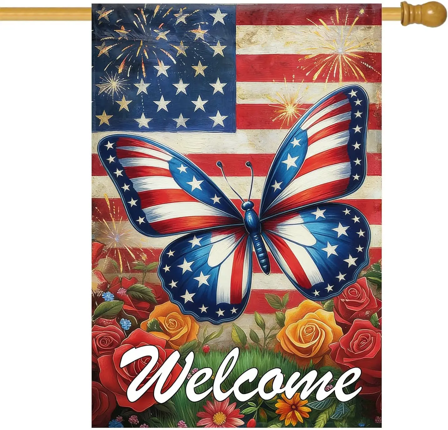 Large 4th of July Garden Flags 28 x 40 Double Sided, Burlap Holiday Independence Day Patriotic House Flags for Outside, Seas jjp