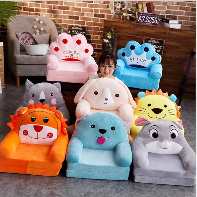 2022Baby Kids Cartoon Crown Seat Only Cover NO Filling Children Chair Neat Puff Skin Toddler Children Cover for Sofa Folding