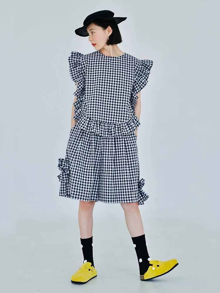 imakokoni original casual loose plaid shorts all-match bow five-point pants summer women's clothing 223664