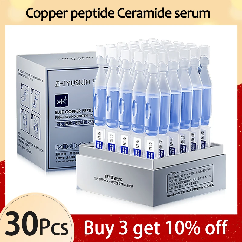 Suero de estiramiento apretado con péptido de cobre azul, esencia antiarrugas antienvejecimiento, nicotinamida, ceramida, productos coreanos para el cuidado de la piel 30 - 90 hialuronatos hidratan, blanquean, iluminan