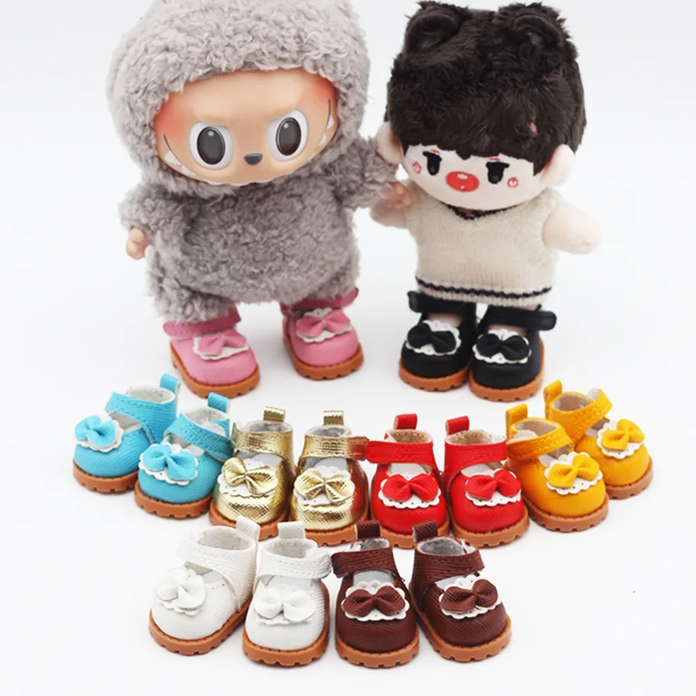 1 Pair Dolls Shoes Labubu Bow Shoes for 17cm Labubu Doll 10cm EXO /Cotton Doll Finger Shoes Doll Leather Shoes Dolls Accessories