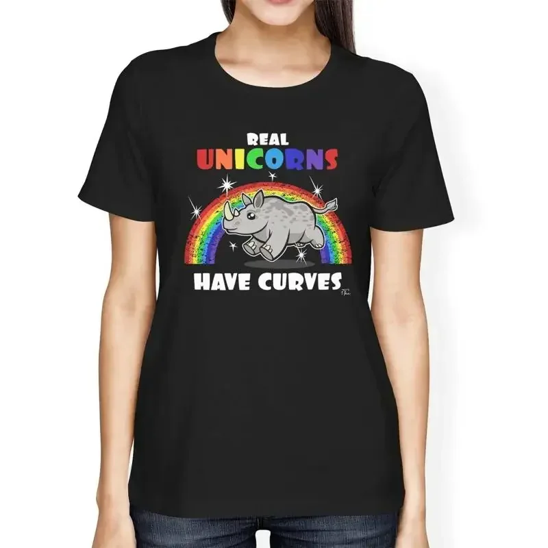 1T T Shirt Womens Loose Fit Real Unicorns Have Curves Rhino