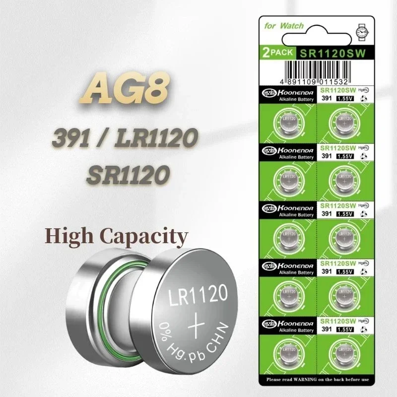 

10pcs-50pcs AG8 Button Battery 1.55V Alkalinity Batteries SR1120SW LR1120 391 CX191 for Watch Remote Controller Coin Cell