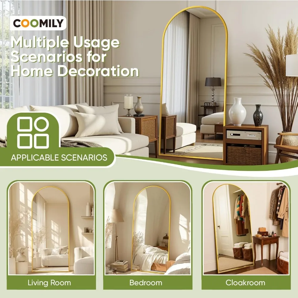 مرآة قائمة مقوسة كاملة الطول، مرآة أرضية مقاس 68 × 26 مع حامل لغرفة النوم وغرفة المعيشة وصالة الألعاب الرياضية والنوم - مقاومة للكسر، مثالية لـ