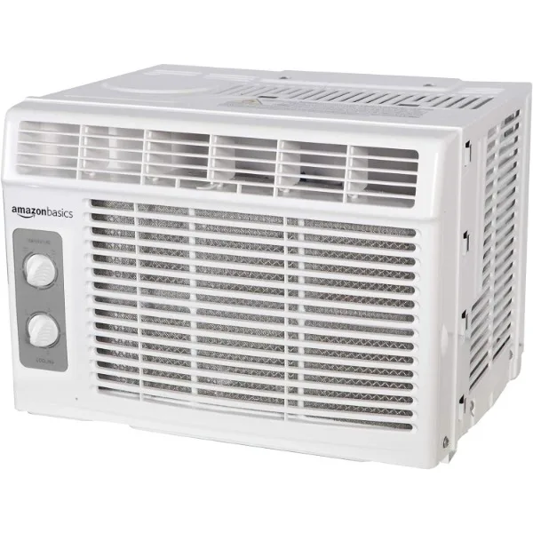 Amazon Basics Window Mounted Air Conditioner with Mechanical Control Cools 150 Square Feet, 5000 BTU, AC Unit, White