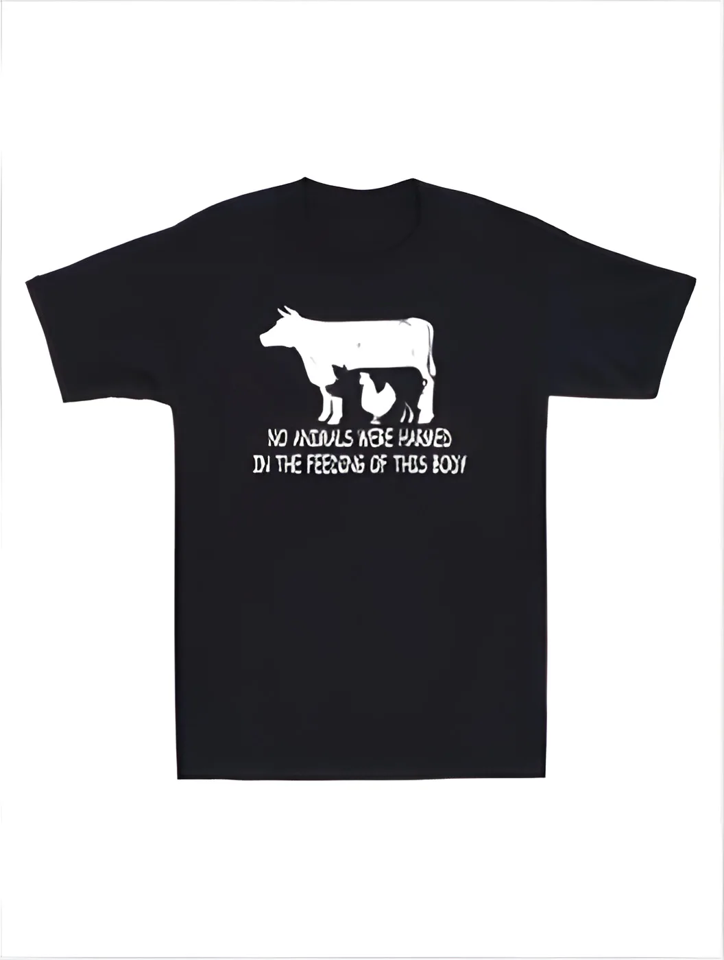 

This vegetarian retro men's T-shirt was made without any harm.