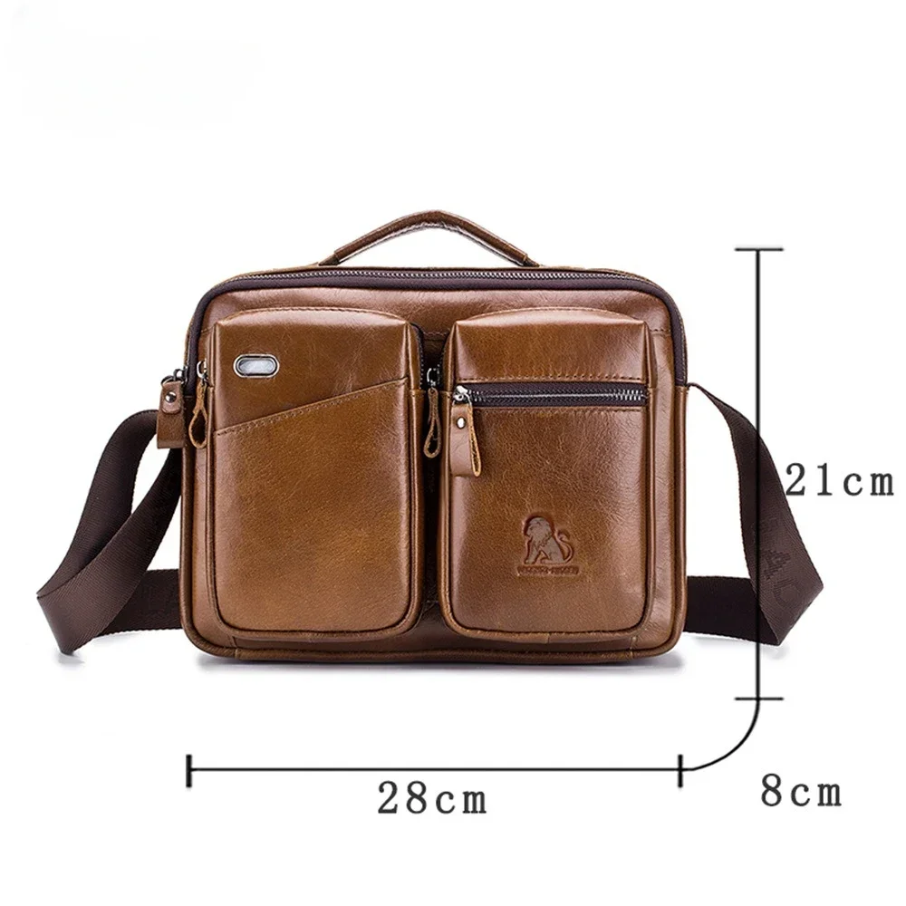 Heren Echt Lederen Koeienhuid Crossbody Schoudertas Met Grote Capaciteit