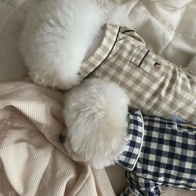 Ins Plaid Dog Pajamas Puppy Summer Clothes Pet Vest Home Costume All Season Soft Dog Bottoming Shirt Chihuahua Small Dog T Shirt