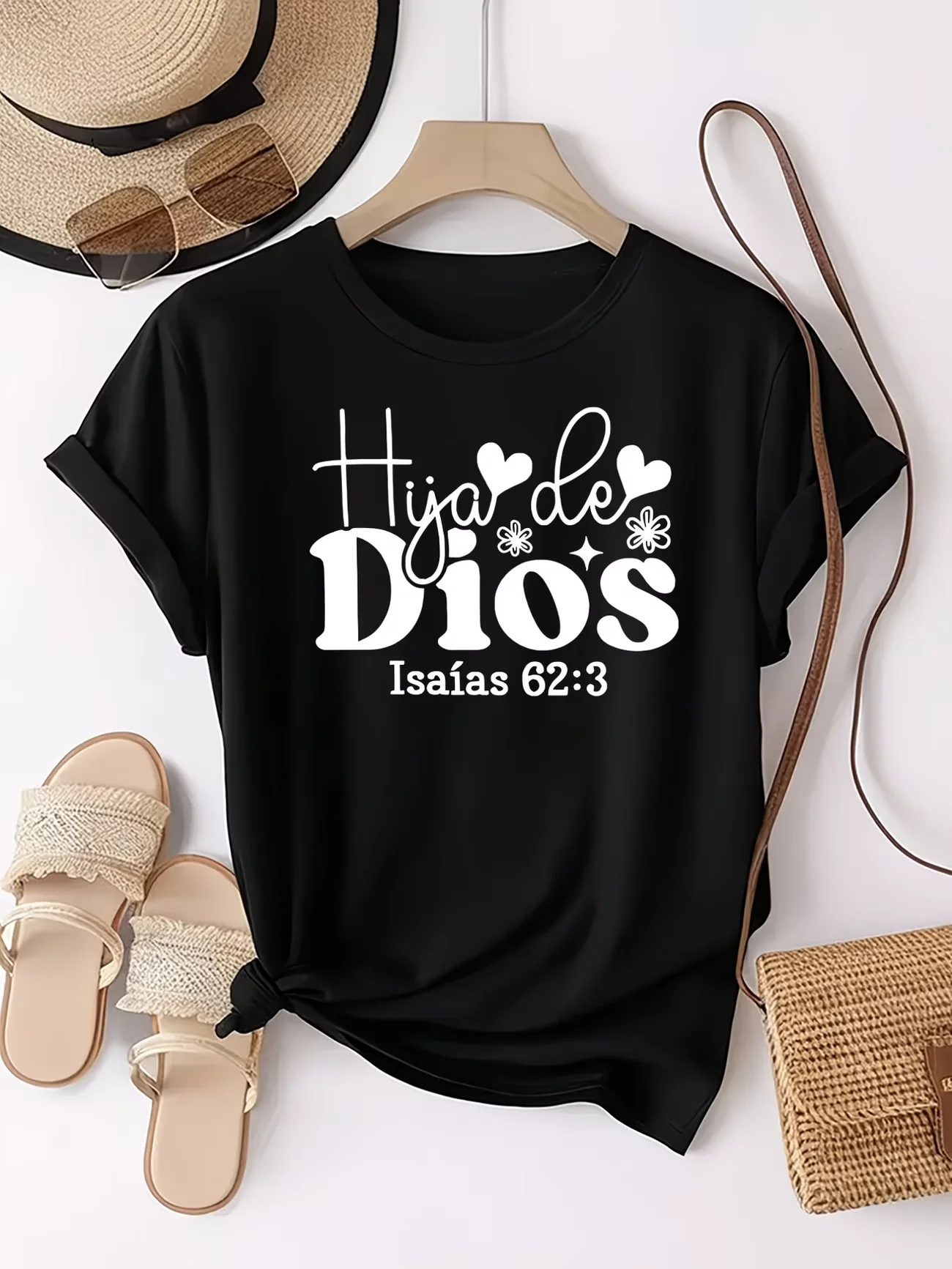Hija De Dios Women's T-shirt Spanish Christian Faith Graphic Tees Isaias 62:3 Bible Verse Tops Summer Short Sleeve Neck Y2K