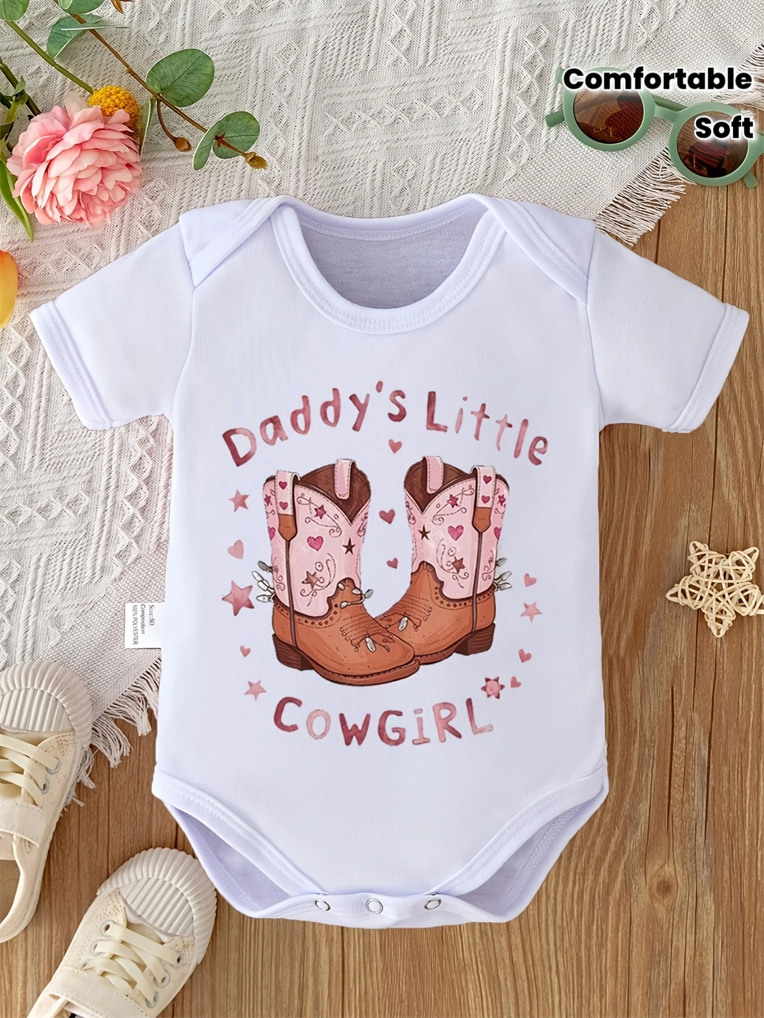 Daddy S Little Cowgirl Letter Print Baby Romper Newborn Crawling Suit Jumpsuit Soft Comfortable Pregnancy Gift for Outdoor