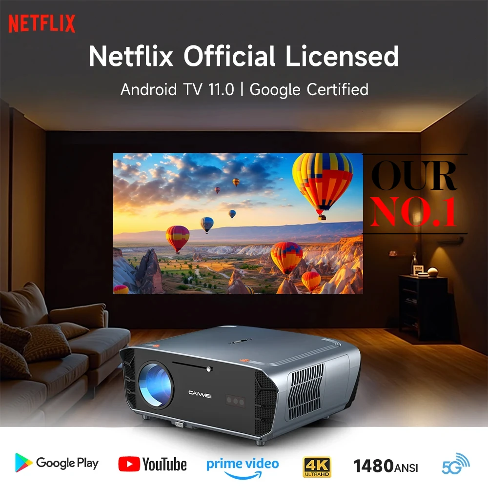 عرض UHD أندرويد 11 ، Netflix ، 5G WiFi ، Dolby Video ، سينما منزلية محمولة خارجية ، مرخصة Lumens ،