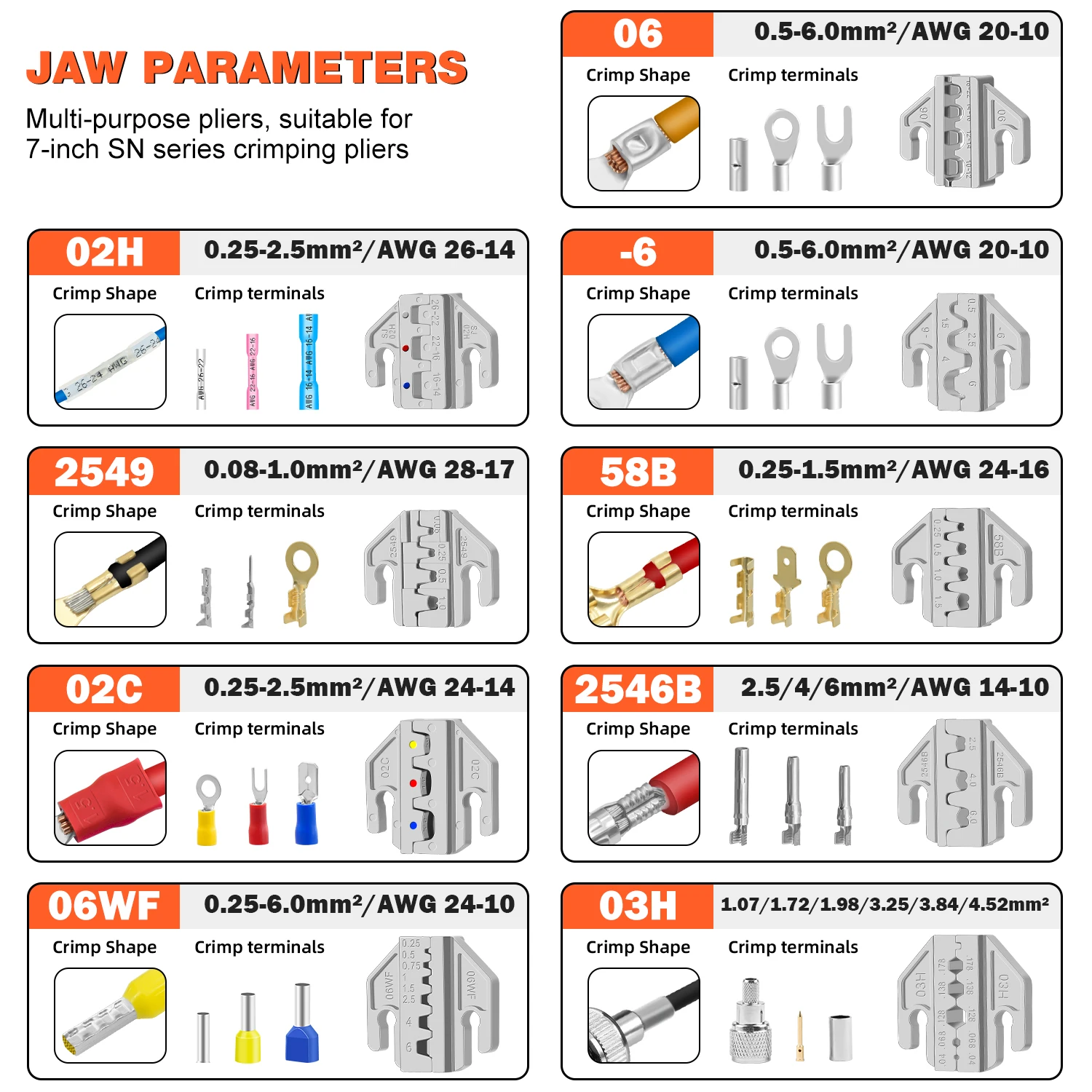 SN-58B Ratchet Crimping Tool 5/8Jaws Kit  Repair Hand Crimping Plier For Non-insulated/Open Barrel/Tube Ferrule/Dupont Terminals