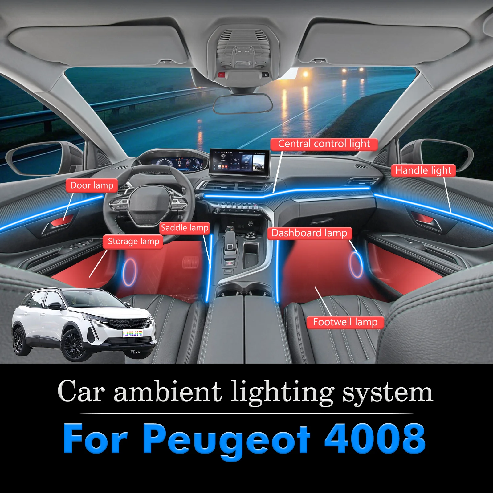

For Peugeot 4008 RGB 64 Colors LED Smart Remote Control Car Interior Ambient Light Energy Saving Efficient Lamp Set