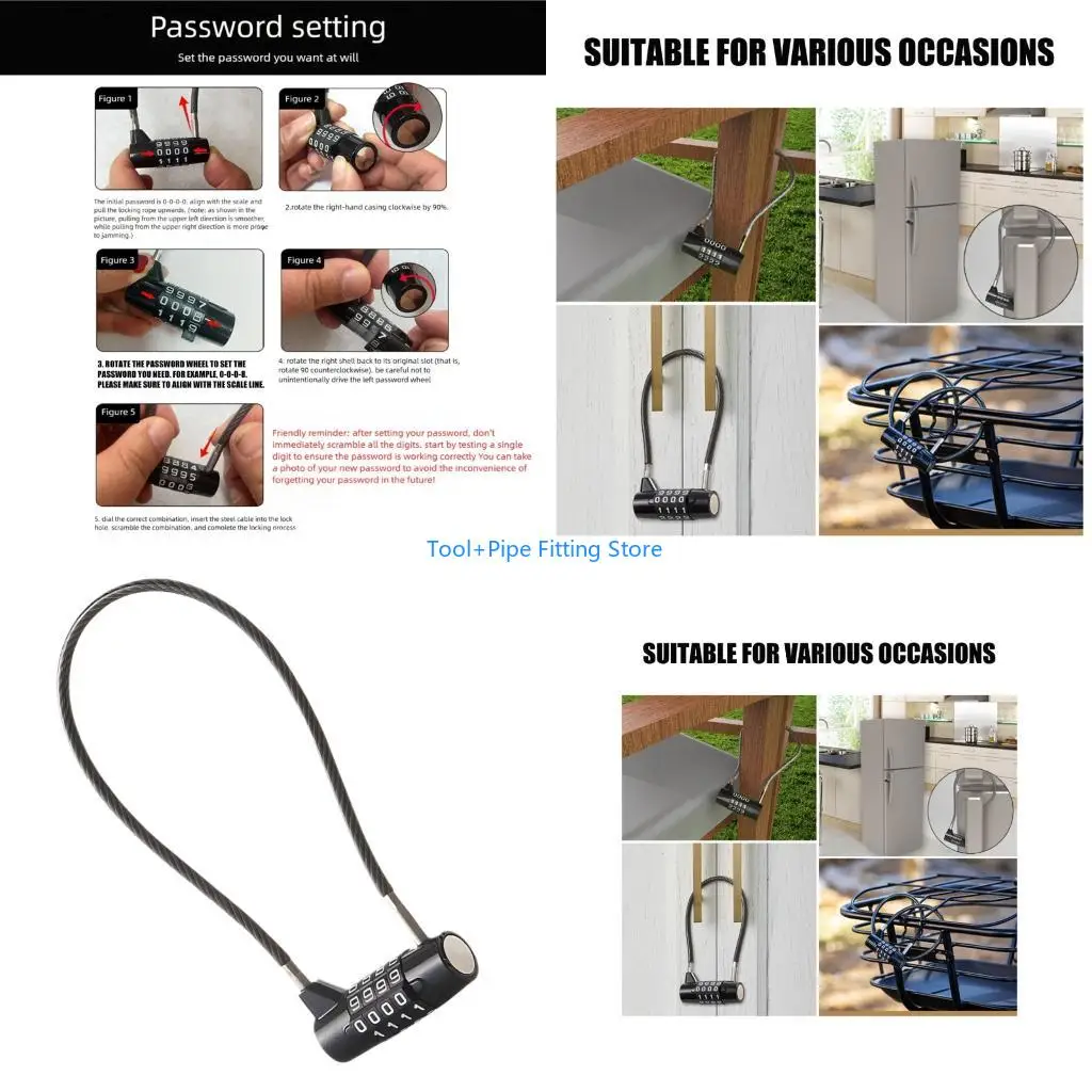 F92B Easyly to Install Zincs Alloys Flexible Cable Combination Lock for Quick Setups in Home Office or Outdoor Setting
