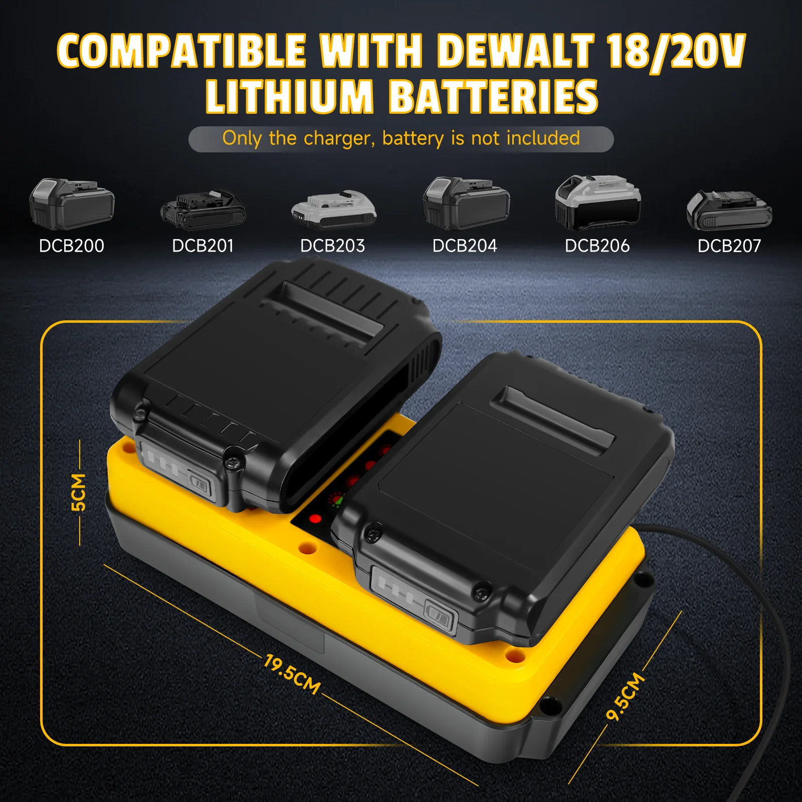 90W Battery Charger Replacement for Dewalt 18V 20V Lithium Battery Rechargeable DCB207 DCB206 DCB204 DCB203 Fast Dual Charger