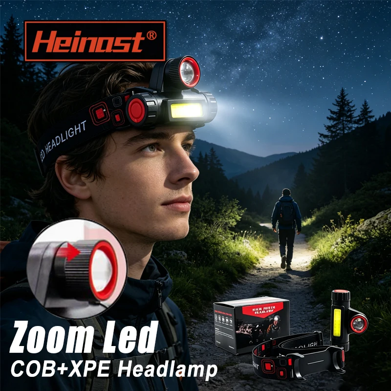Image of Leistungsstarke COB+LED-Stirnlampe, 500 lm, wiederaufladbarer USB-Scheinwerfer, wasserdichte Stirnlampe, helle Stirnlampe für Camping, Radfahren