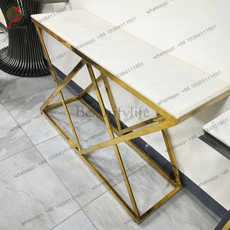 

Nordic light luxury stainless steel rock slab entrance table corridor entrance cabinet