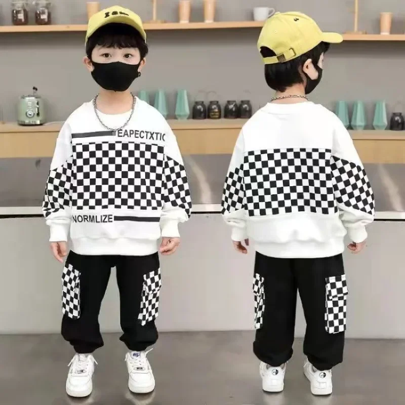 

Autumn Children Boy Clothes Set Kid Girls Fashion Plaid Sweatshirts Pullover Top and Pants 2pcs Suit Teenage Outfits Tracksuits