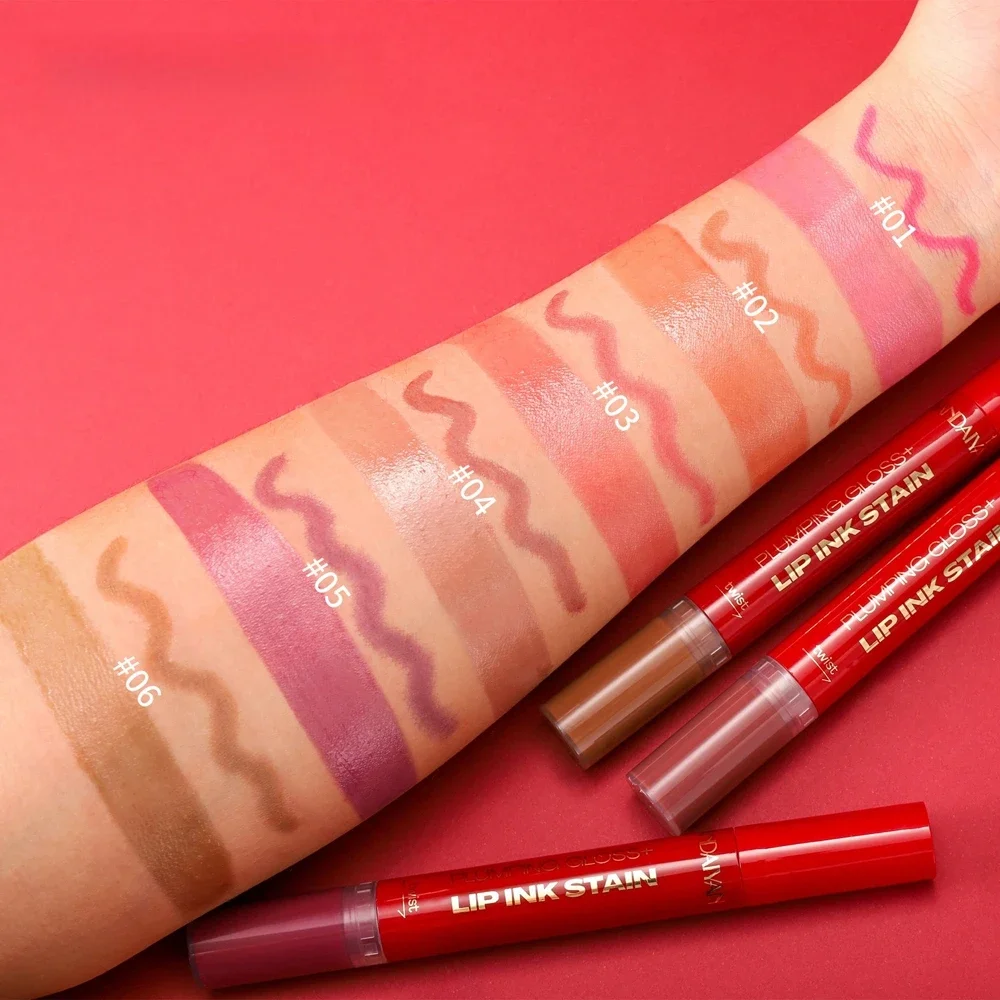 Double-headed Liquid Lip Gloss Pen Lip Contour Liner Oil  Lip Glaze Long Lasting Moisturizing Plumping Lips Waterproof Makeup