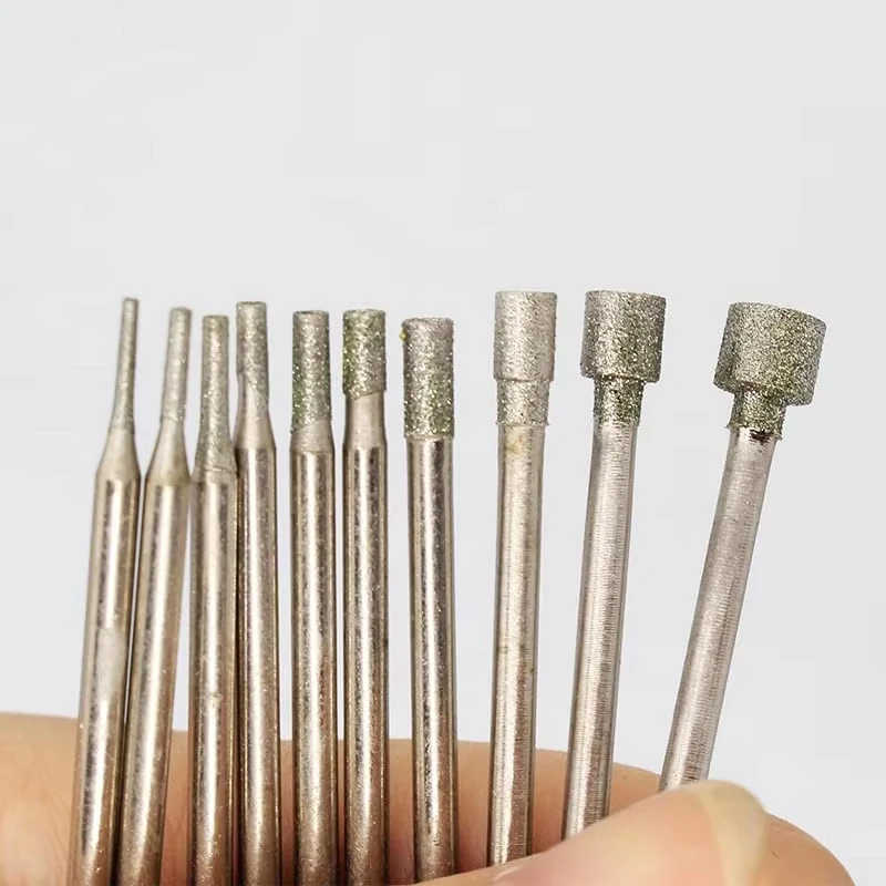 10Pcs 2.35mm Shank Diamond Drill Bit Concave Burr Needle Hollow Head Rotary Tools  for Glass Stone Ceramic Engraving Concave