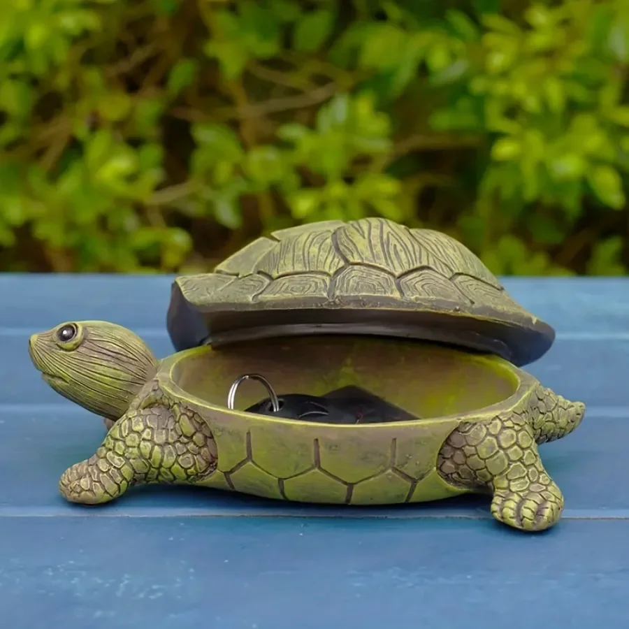 Cute Turtle Key Hider Box Resin Hidden Storage Container with Flip Lid for Spare Keys Office Desk Home Decorative Organizer