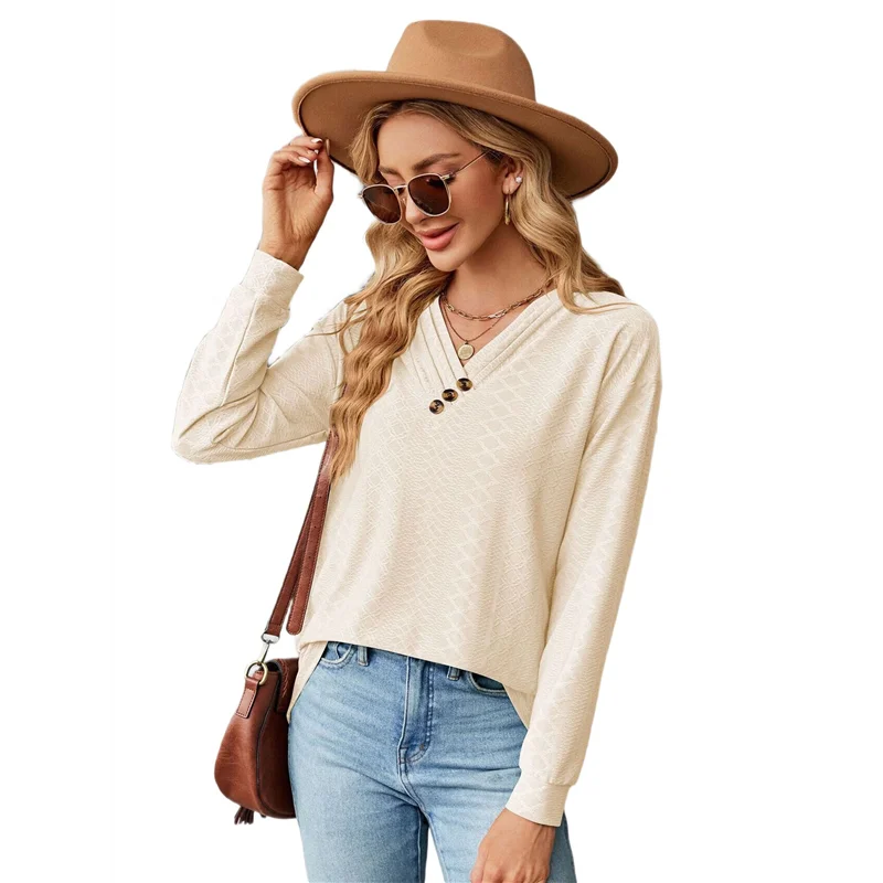 

AG-Women V Neck Long Sleeve Blouses Casual Pullover Tops Dressy Loose Fit Tunic Blouses Fall Shirt Top