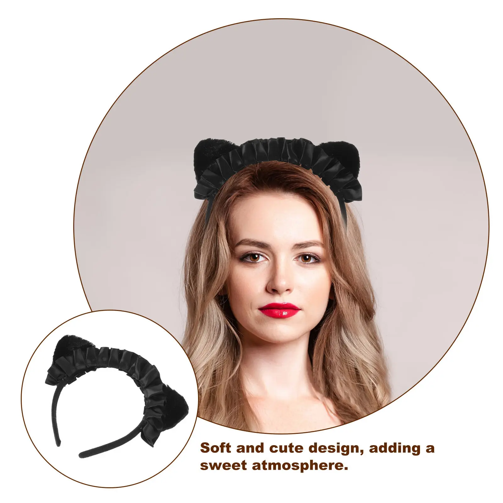 Bandeau à oreilles de chat en tissu doux, accessoires de Costume de chat Lolita, pour filles, déguisement de fête, 3 pièces