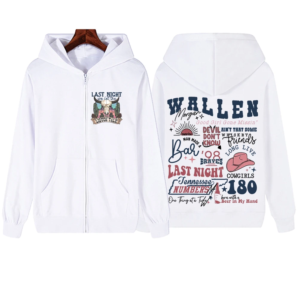 One Thing At A Time Last Night Morgan Wallen 2024 Zipper Hoodie Harajuku Tops Spring  Music Fans Gift V-Neck Sweatshirts