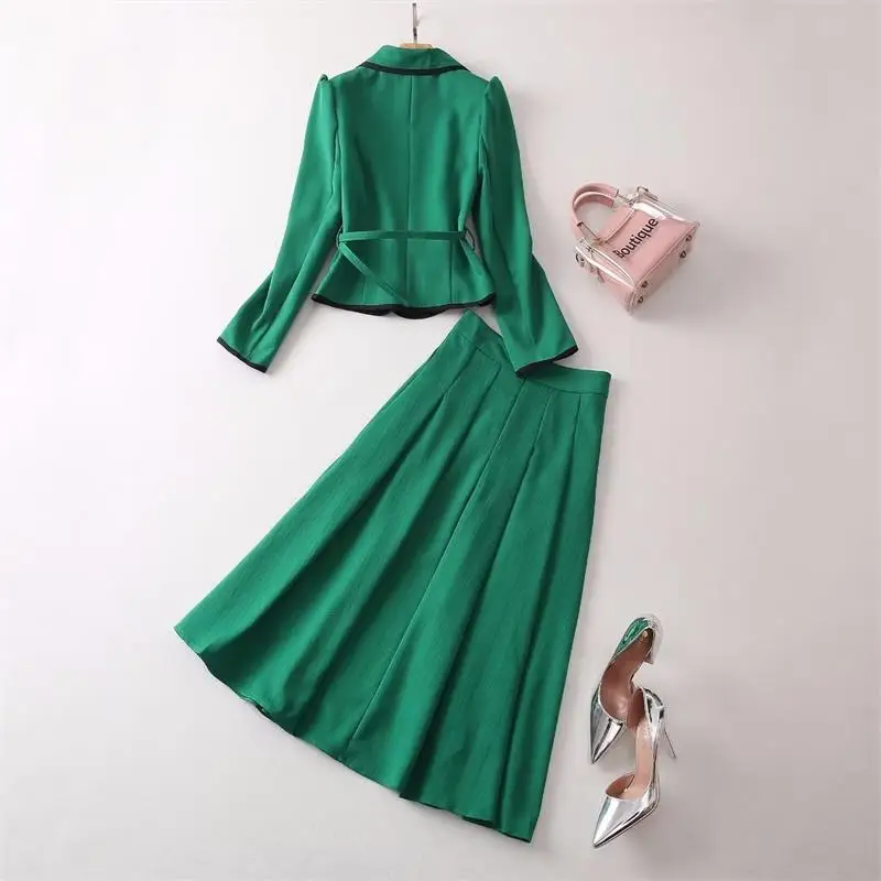 Designer Kate Set 2023 High Quality Spring Autumn Women Suits Long Sleeves Coat +Pleated Skirt Two-piece Clothing Sets NP1889C