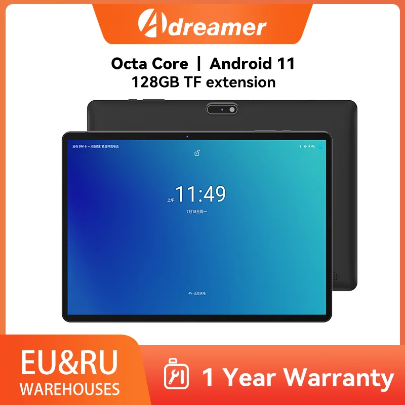 Adreamer Tablet 10.1 Inch 4GB RAM 64GB ROM Octa Core Android 11 4G Phone Call with SIM Slot Wifi GPS 6000mAh Tablet PC Type-C