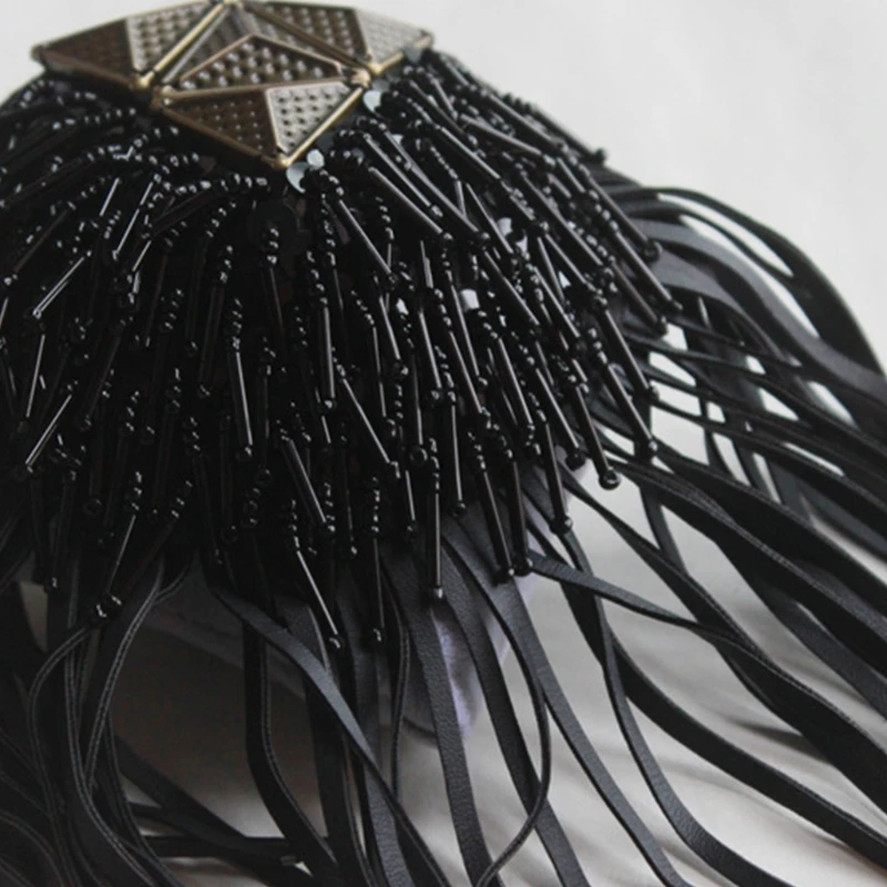 2023 New Fringe Shoulder Pieces Leather Tassel Chain Epaulet Beads Punk Fringe Shoulder Boards Badge Uniform Accessories for Wom