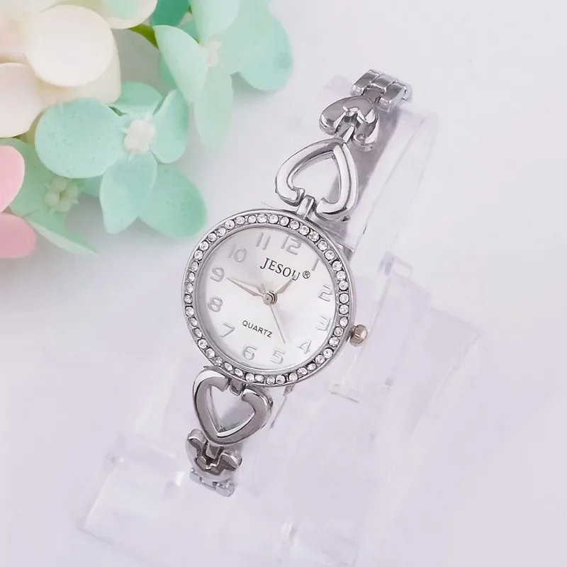 Luxury Women's Quartz Watch Set Fashion Simple Women's Diamond Watch+Exquisite Necklace Ring Earrings Peach Heart Gift Set Girl