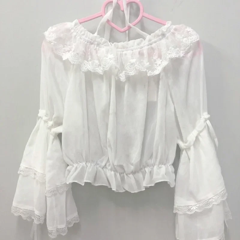 

Japanese Sweet Lolita Shirt White Lolita Shirt Word Neck Chiffon Bottoming Shirt White Lolita Shirt