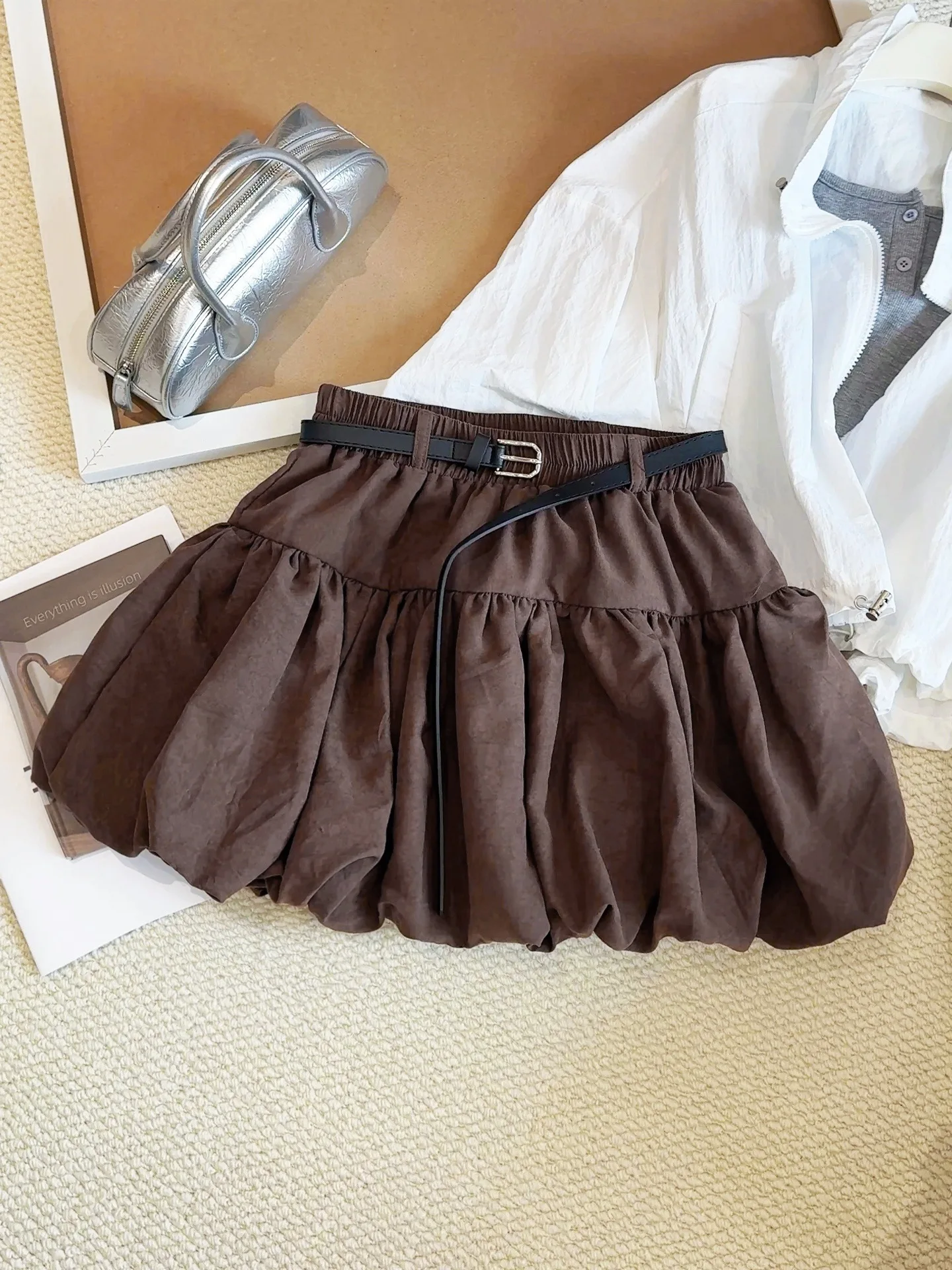 

Короткая юбка в стиле ретро с цветочным бутоном, детская полуюбка, весна-осень 2021, новая корейская универсальная пышная юбка А-силуэта