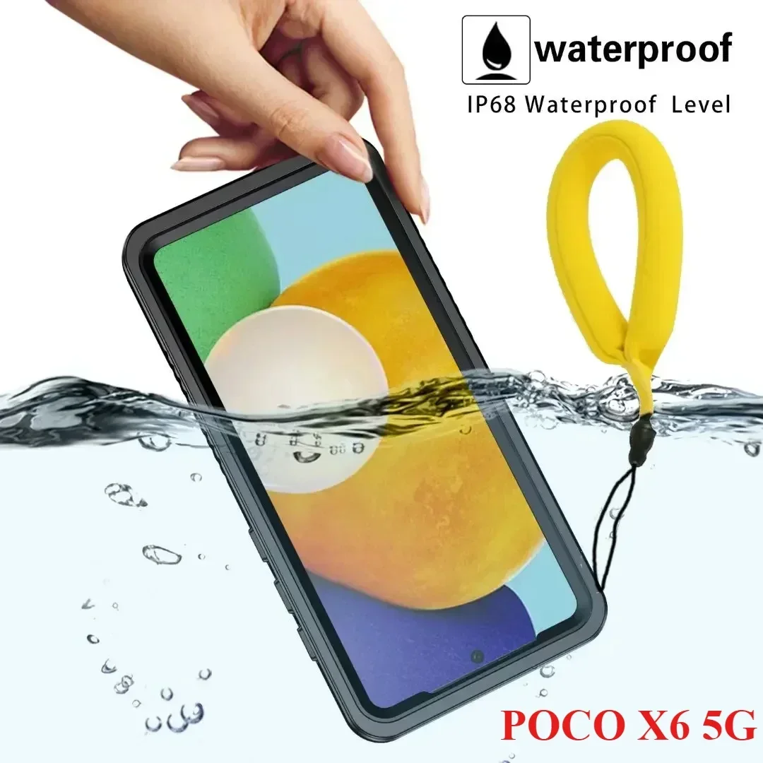 

POCO X6 5G IP68 Водонепроницаемый чехол для дайвинга с защитой от опрокидывания, противоударный полный чехол для телефона Xiaomi POCO X6 5G, водонепроницаемые чехлы Funda