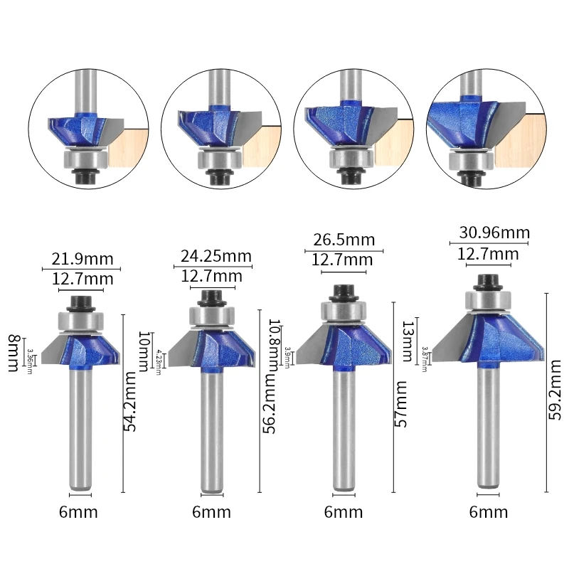YUSUN 45 Degree Chamfer Bit Router Bit Carbide Cutters Woodworking Milling Cutter For Wood Bit Face Mill Tools