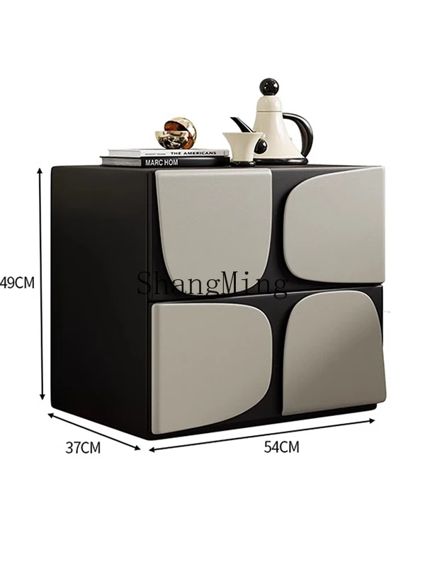 

CL Simple Modern Solid Wood Nightstand Cream Wabi-Sabi Style Light Luxury High-End Bedroom Home Small Bedside Storage Cabinet