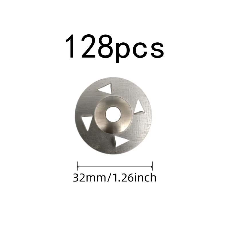 128 pcs 32mm Claw-Type Washers, Gypsum Board Fixing, Pre-Drilled Center Hole, Flat Stable Base, Multipurpose