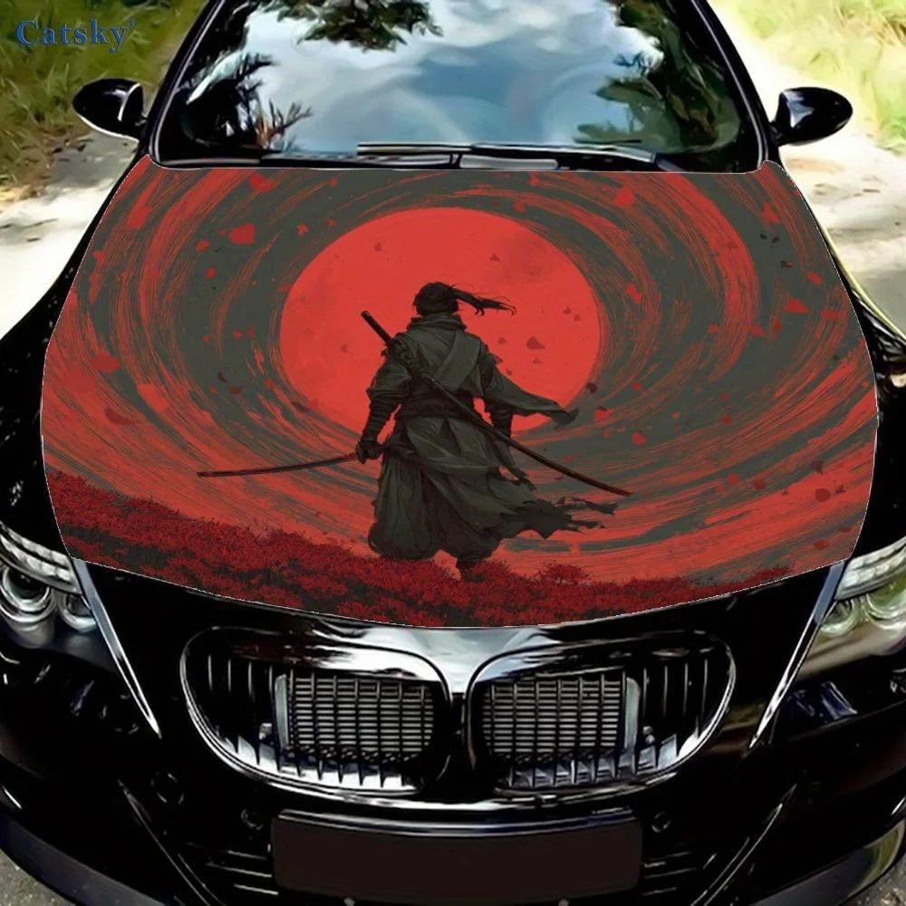 

Samurai's Back Car Hood Vinyl Wraps Sticker, PVC Waterproof Car Bonnet Decals, Self-Adhesive Scratch-Resistant Stickers For Engi