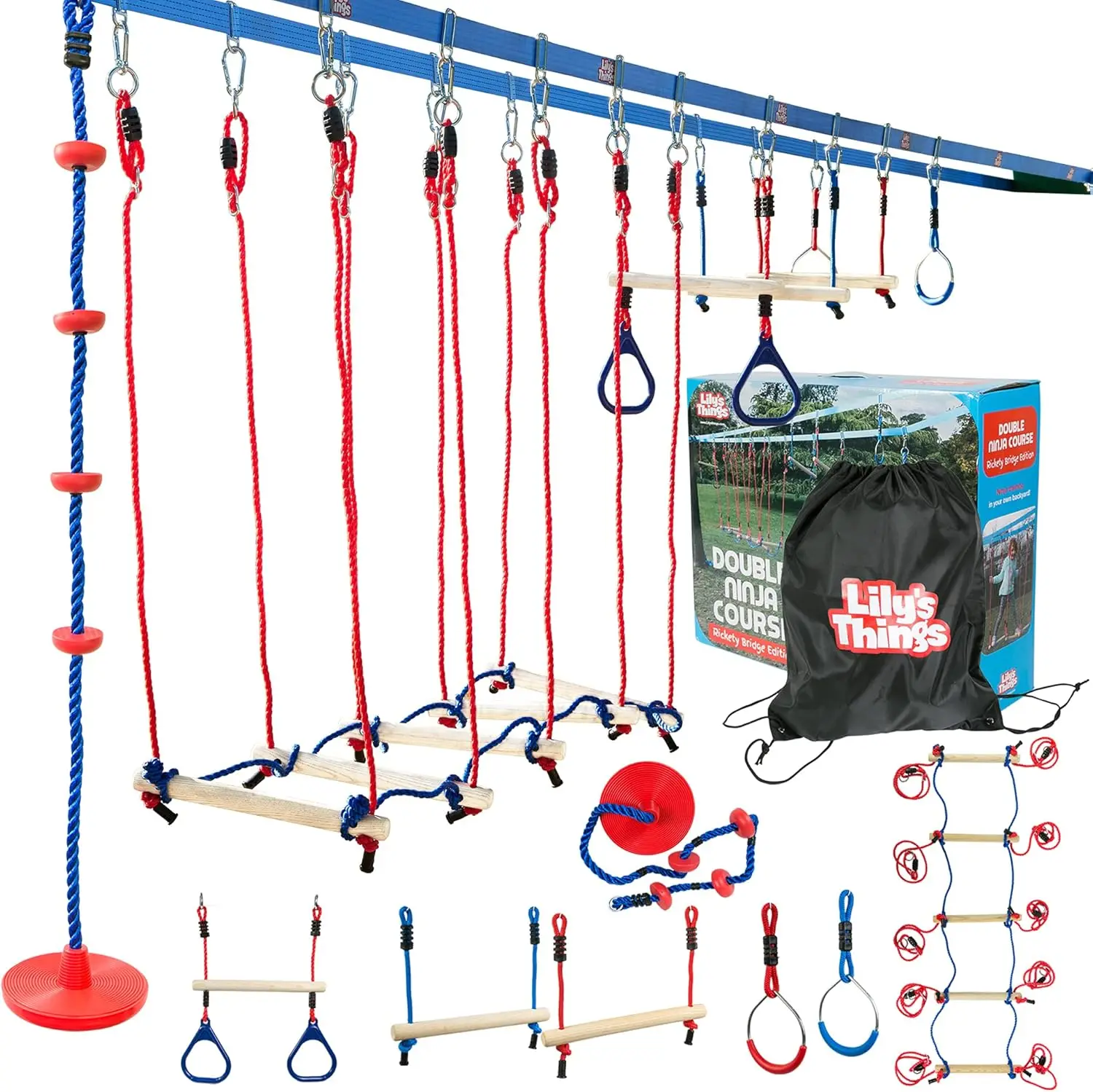 Slackline Obstacle Course  80 Ft Warrior Obstacle Course Accessories Monkey Bars Climbing Rope