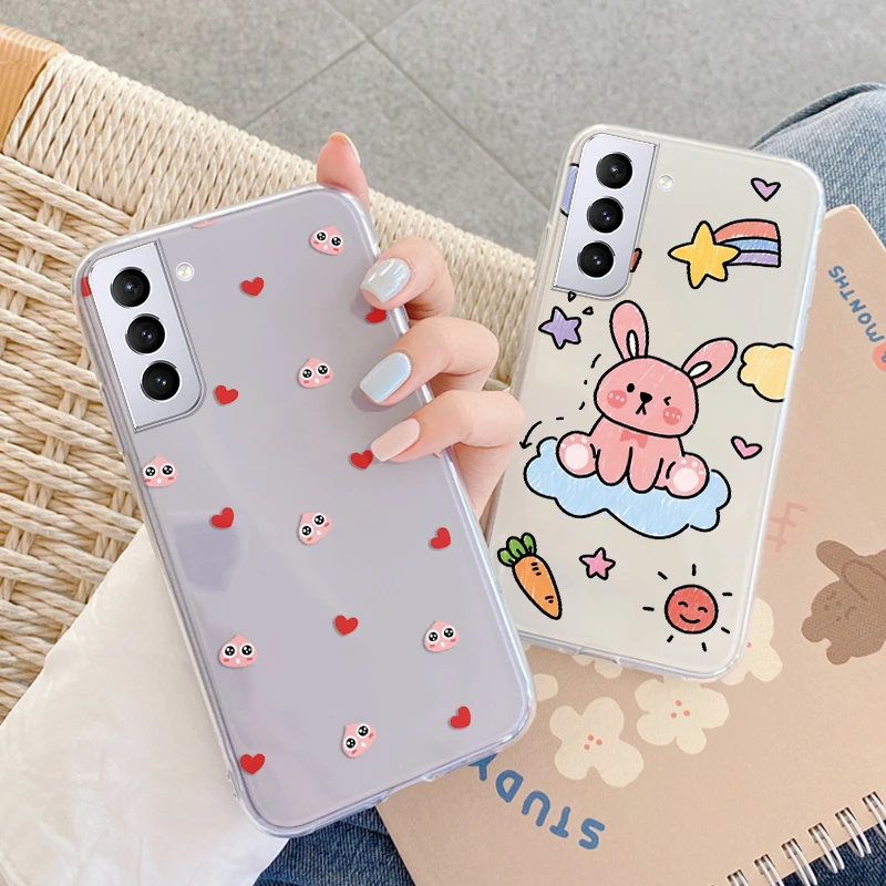 Fundas For Samsung Galaxy S21 5G S 21 Plus S21 FE Back Cover Transparent Soft Silicone Cute Cartoon Flower Coque For Samsung S21