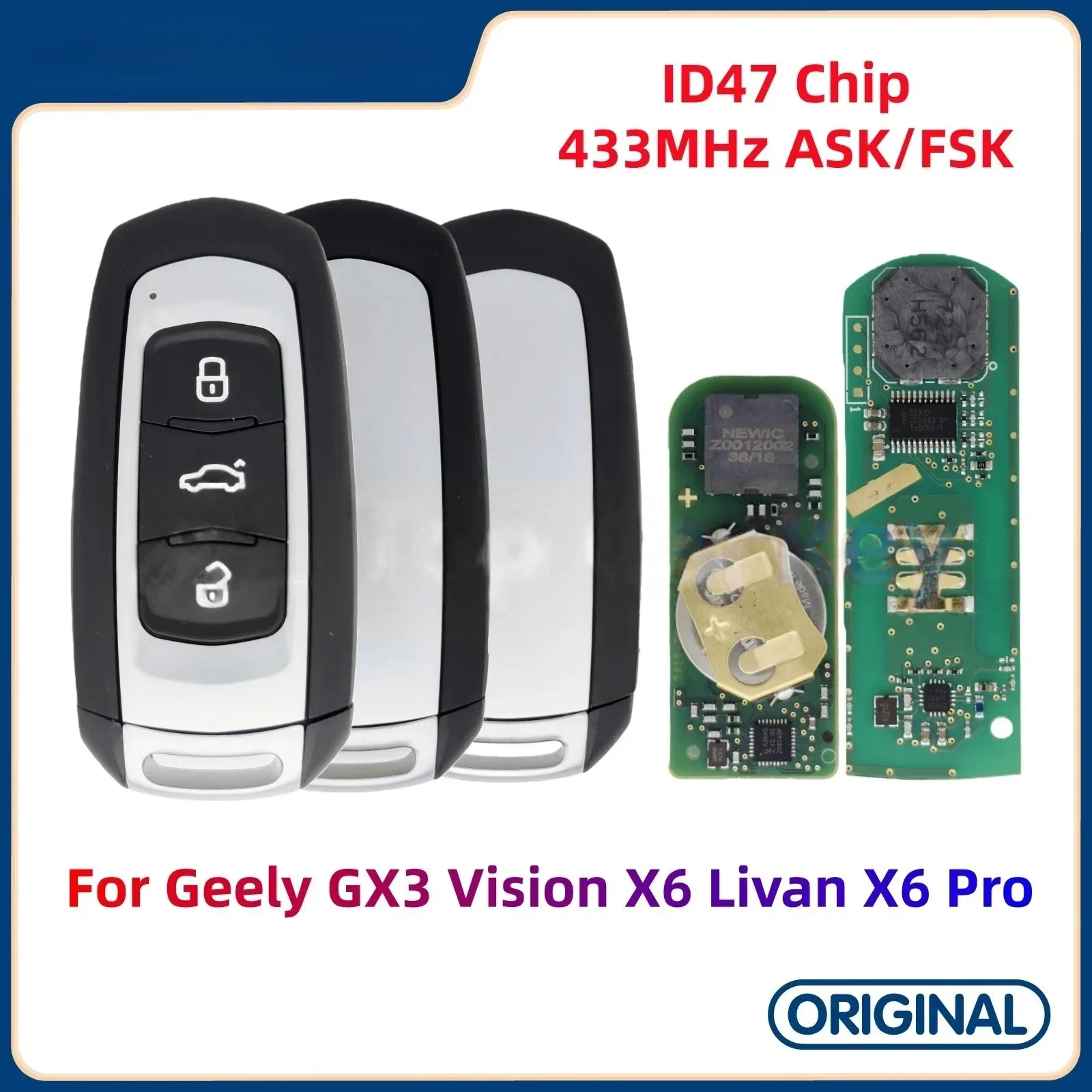 KiTi For TopCarkey Original Smart Remote Key ID47 Chip 433MHz for Geely GX3 Geely Vision X6 Livan X6 Pro