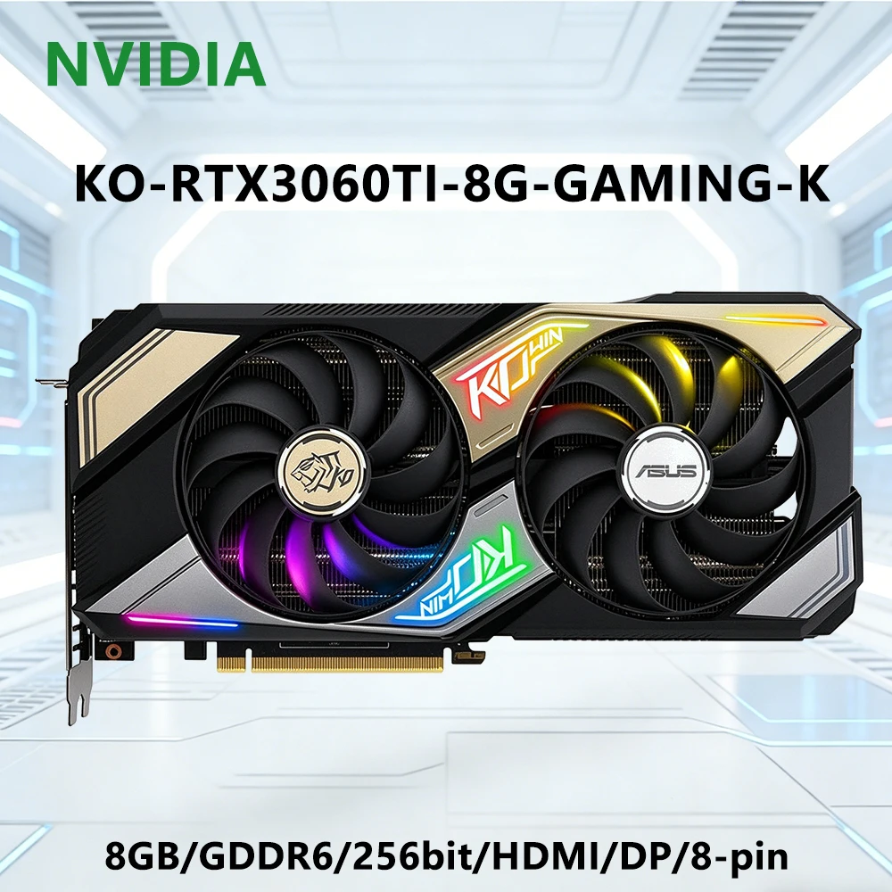 RTX 3060 TI 8GB GPU ASUS KO-RTX3060TI-8G-GAMING Graphics Card Support 8GB GDDR6 256-bit 8-pin HDMI DP dual-fan Desktop PC