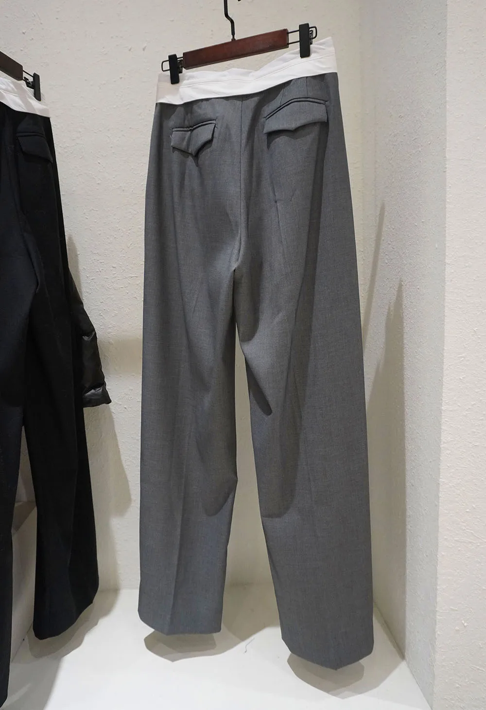 بنطلون نسائي عصري بخصر مرتفع وتصميم مرقع من الصوف، قصة مستقيمة، تصميم نحيف، بنطلون أنيق عالي الجودة للنساء #1