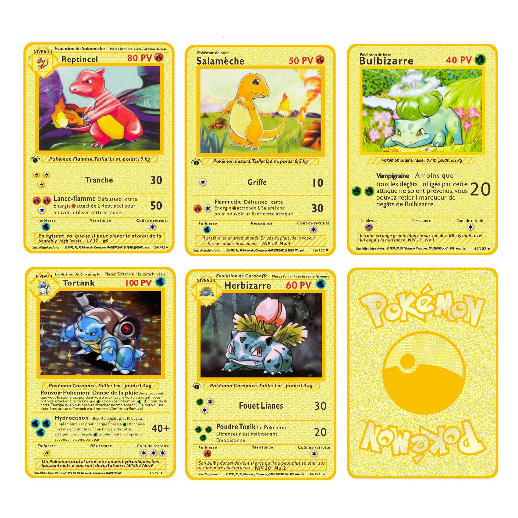 

4 Styles Diy Self Made Pokemon French Version Gold Card Bulbasaur Squirtle Charmander Collection Card Anime Card Gift Toys